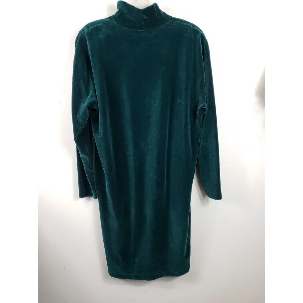 Vtg Lands End Dress Womens Med Velour Velvet Mock Neck Long Sleeve emerald green